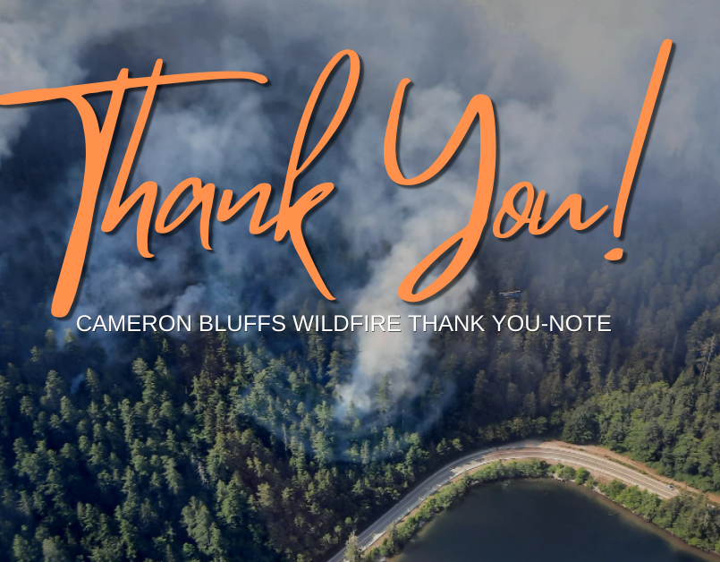 Thank you-note, Cameron Bluffs wildfire